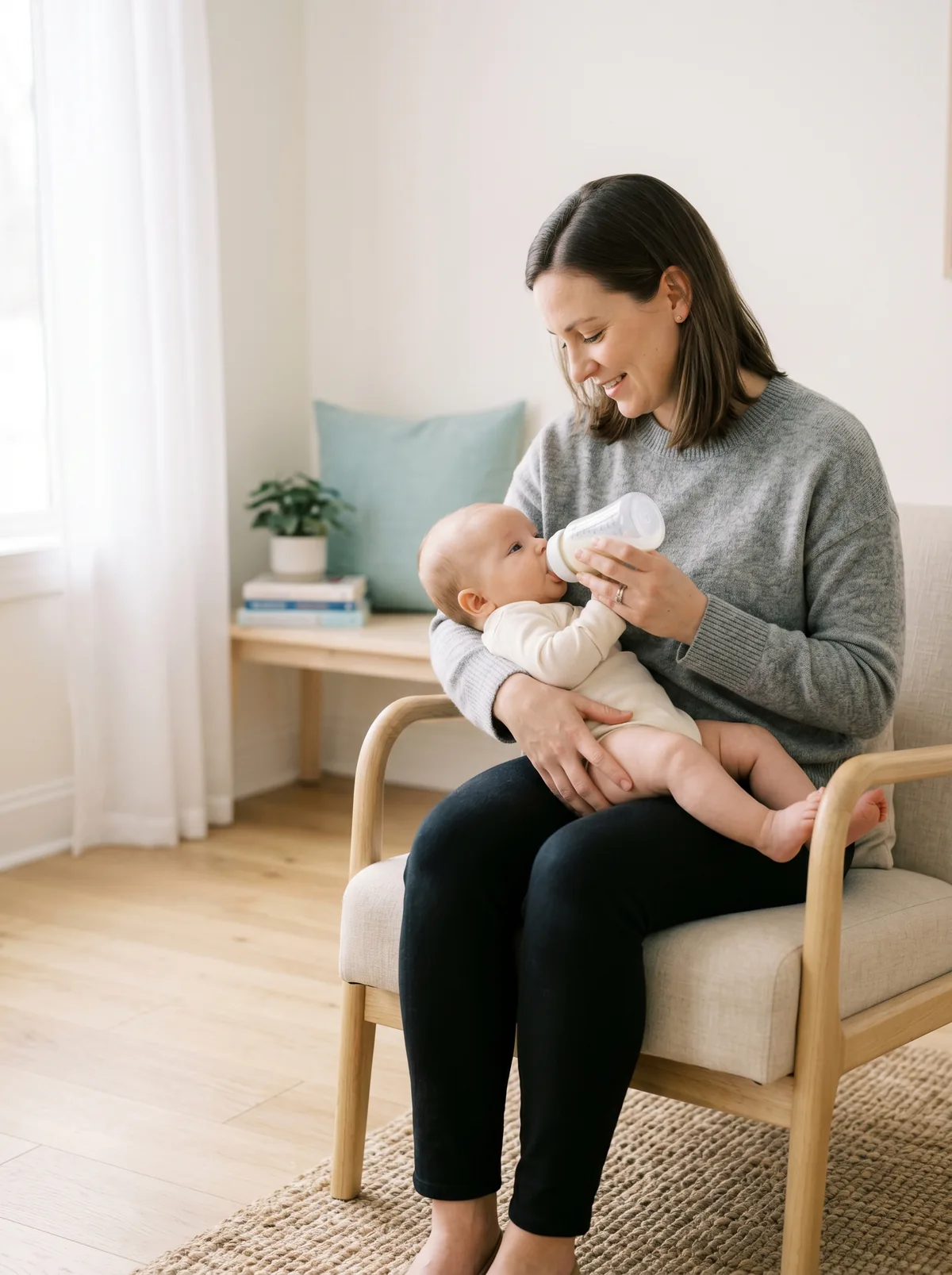 Parent supporting a baby during feeding